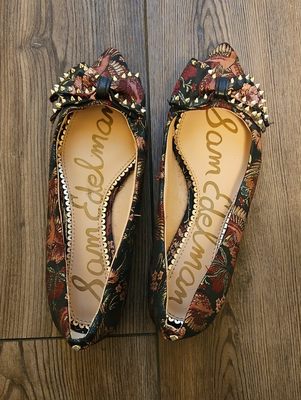 Sam Edelman Raisa Floral Pointed-Toe Flats with Studded Bow